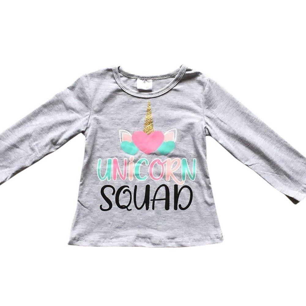 Little Girl Kids Unicorn Squad Heart Casual Shirt Top Tee T-Shirt Blouse School